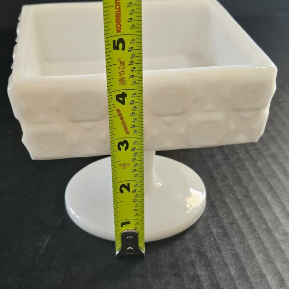 Westmoreland "Old Quilt" Square Milk Glass Pedestal Compote - Picture 9 of 9